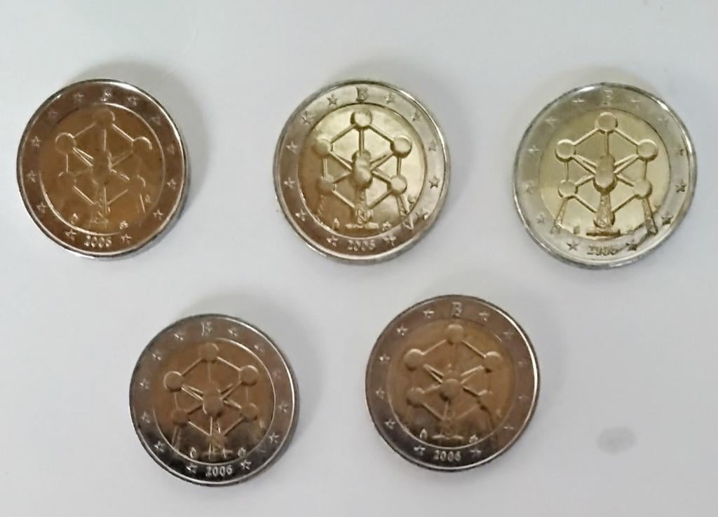 5 muntstukken BELGIE ATOMIUM 2 EURO 2006 NIEUW, Ophalen, 2 euro