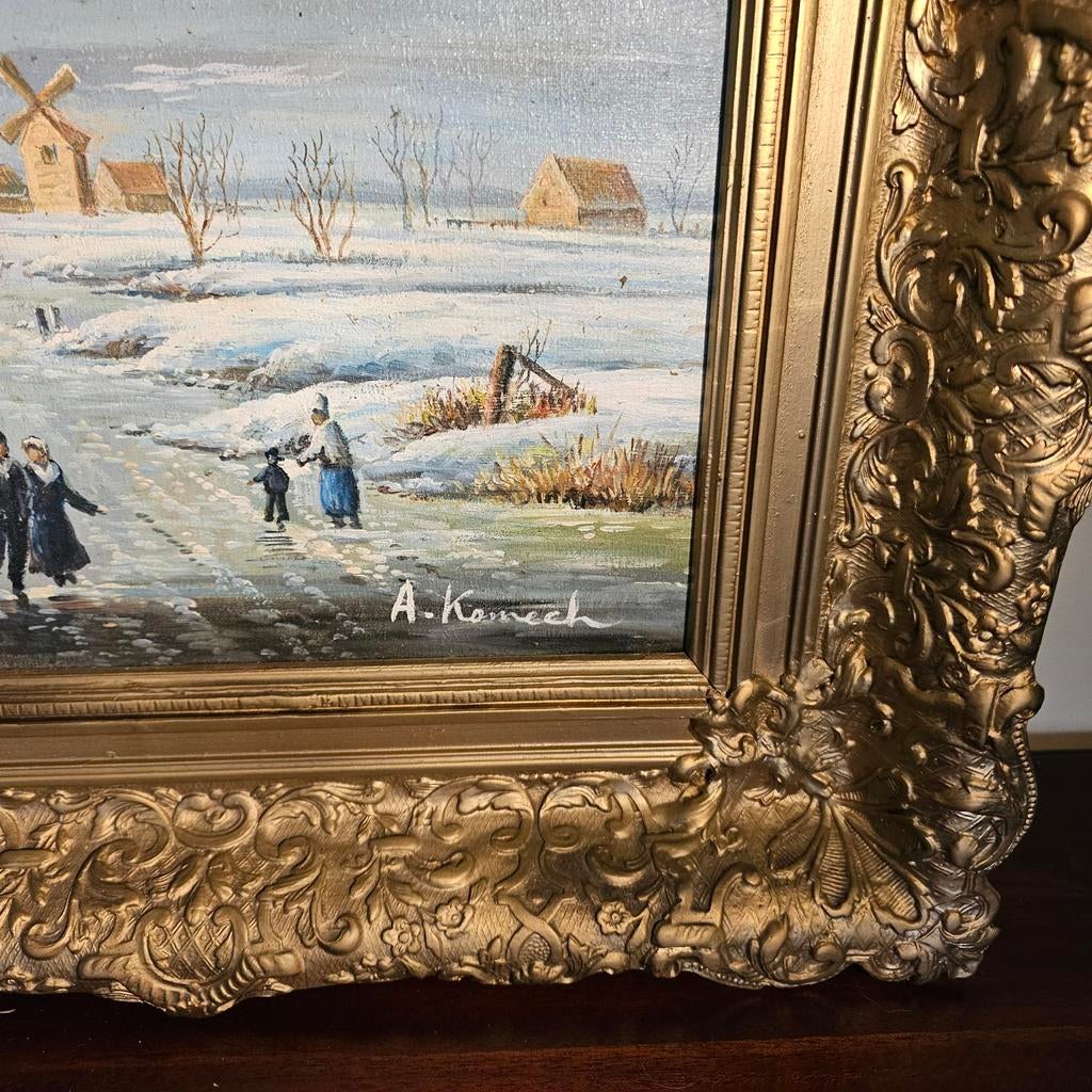 Winterlandschap schilderij, Ophalen