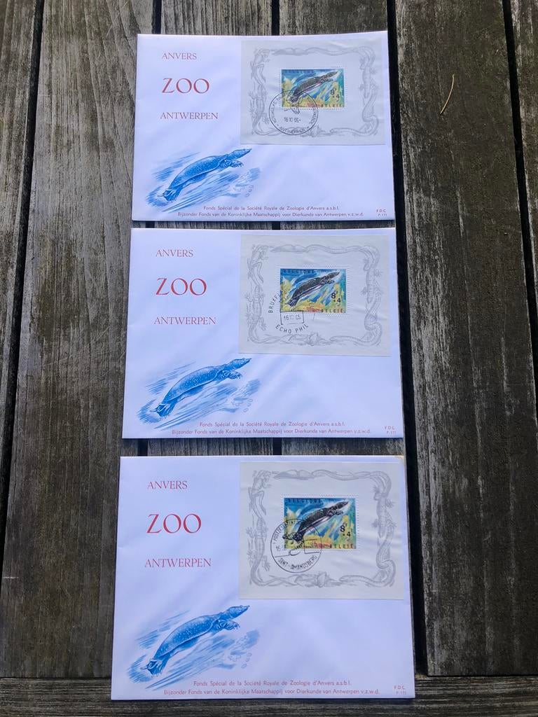 TIMBRES estampillés ZOO Anvers 3 différents 1965, Enlèvement ou Envoi, Autre, Affranchi, Avec enveloppe