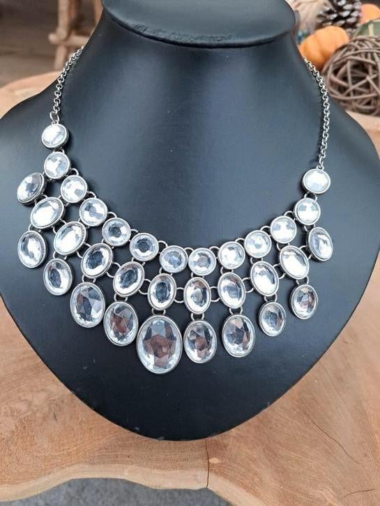 Halsketting bling bling, Kunststof, Ophalen of Verzenden, Zo goed als nieuw, Zilver