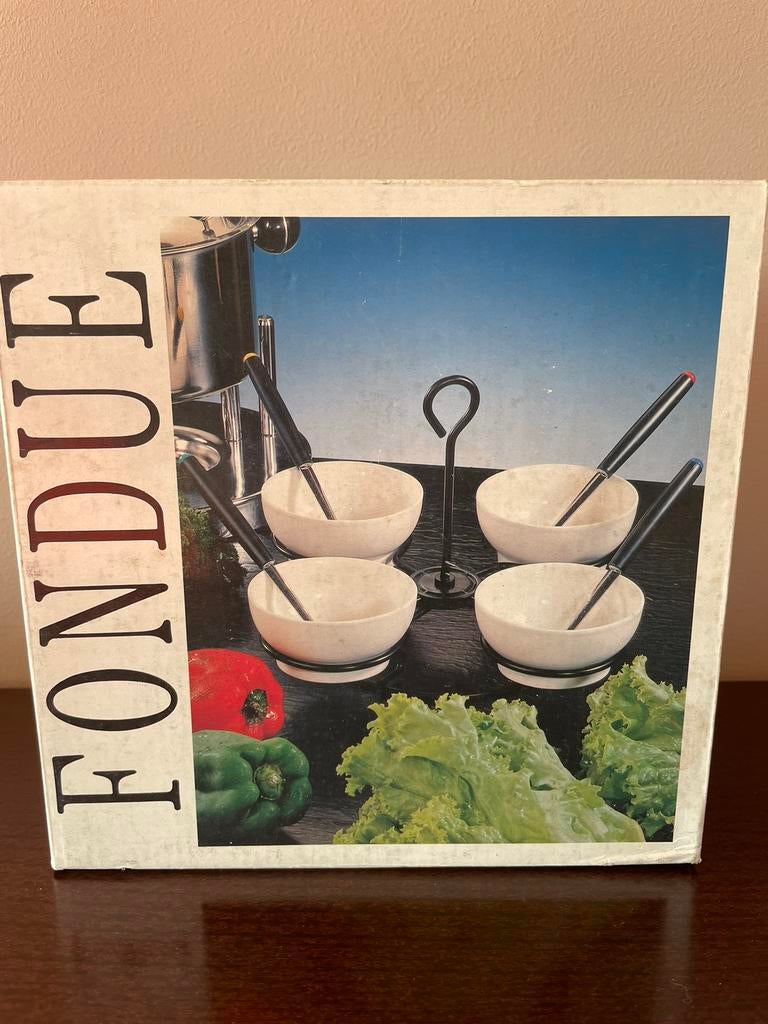 Fondue saus kommetjes in metalen draai houder, Ophalen, Zo goed als nieuw