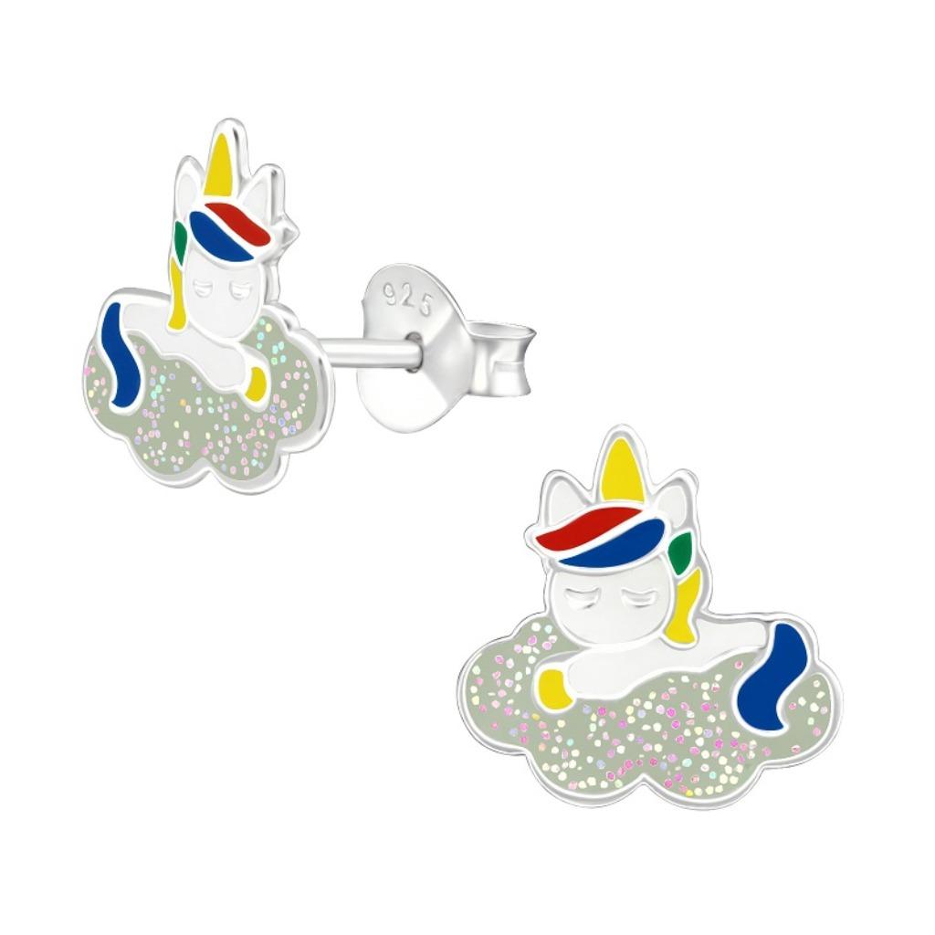 Boucles d'oreilles licorne en argent sterling 925 pailletée, Enlèvement ou Envoi, Neuf, Boucles d'oreilles