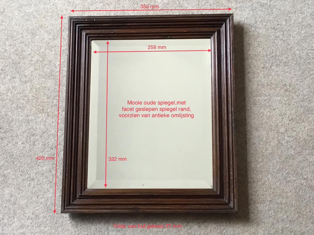 Antieke facet spiegel in gelijst, Enlèvement, Rectangulaire, Moins de 50 cm, Moins de 100 cm