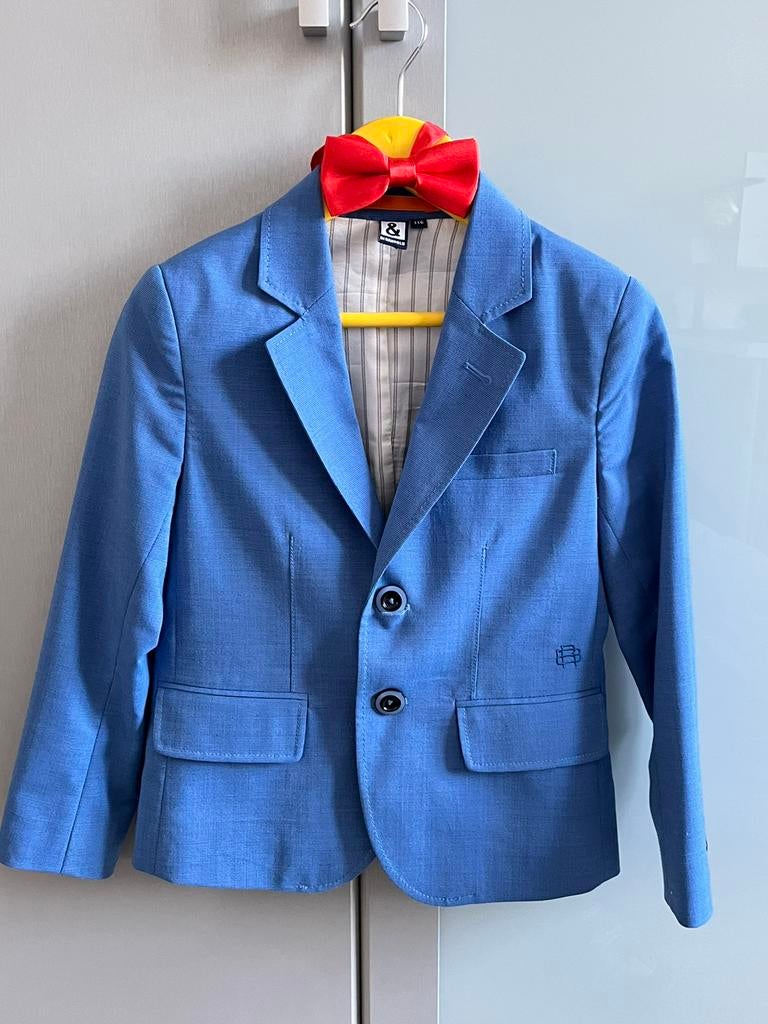 Blazer blauw communie maat 116 met rood strikje Redandblu, Ophalen, Trui of Vest, Zo goed als nieuw, Jongen