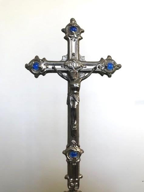 Kruis Crucifix zilver blauwe sierstenen H 40😍💑🙏💎🤗, Ophalen of Verzenden
