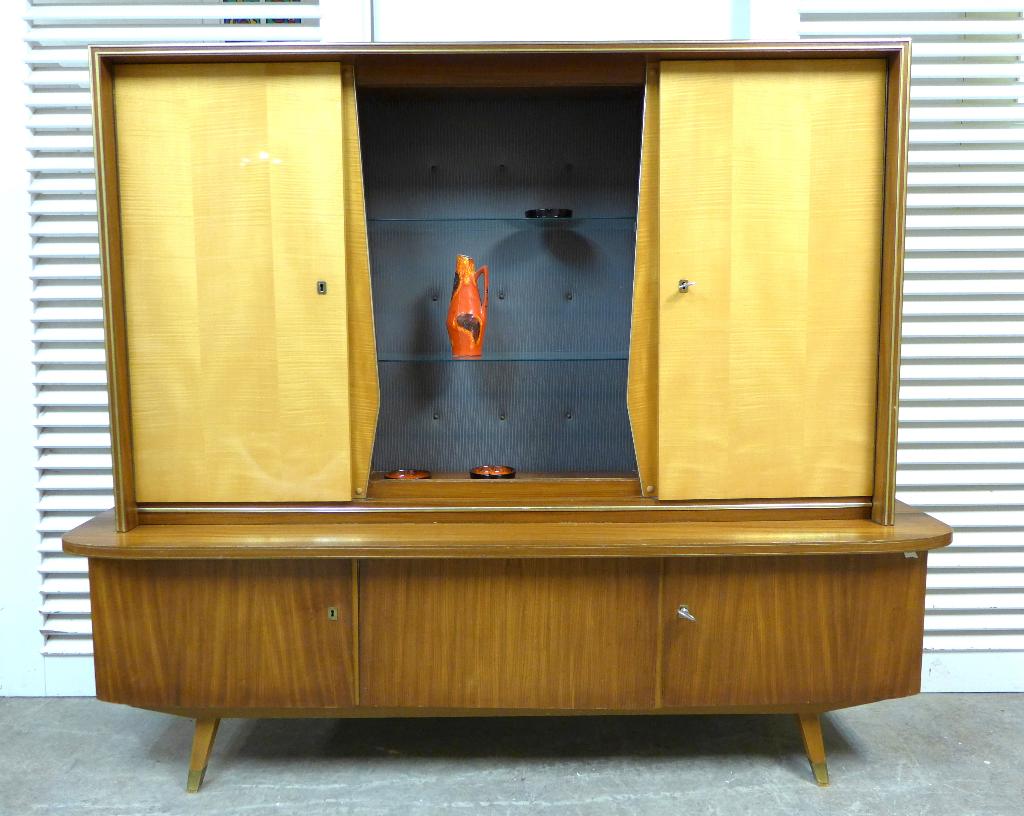 Belle armoire de bar buffet vintage du milieu du siècle, 25 à 50 cm, Avec tablette(s), 150 à 200 cm, Enlèvement