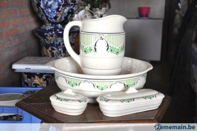 garniture de lavalos boch frère beige et fleur verte, Enlèvement ou Envoi