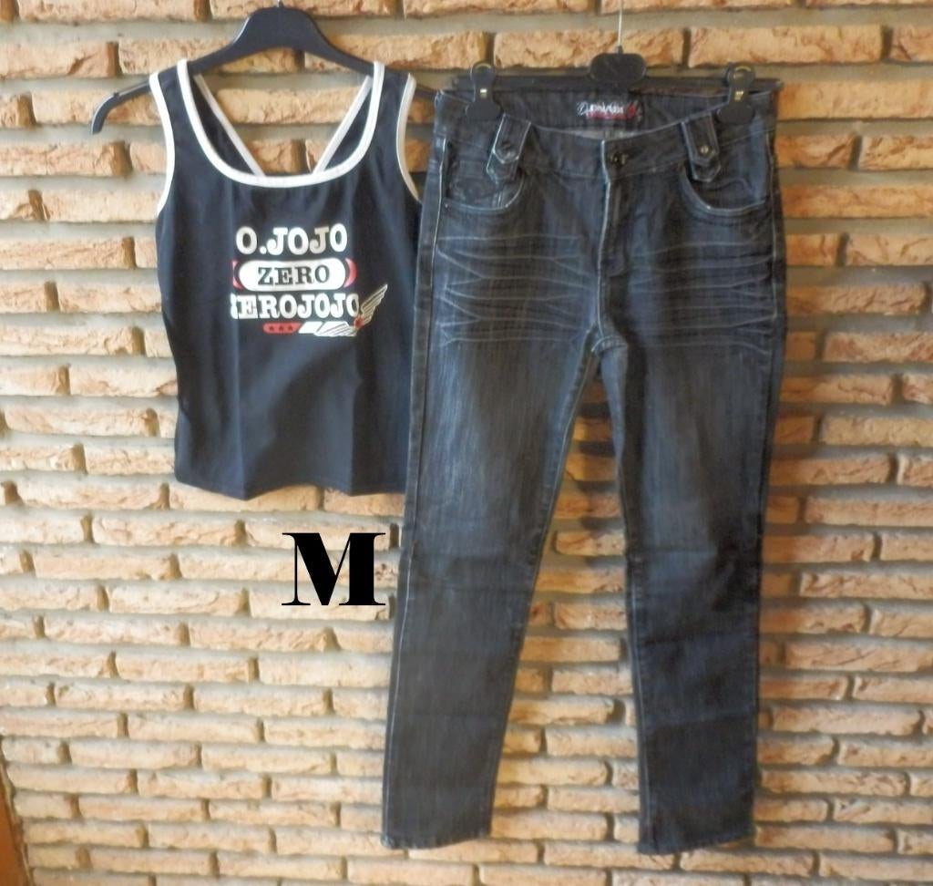 (6)- jeans femme t.38 gris - onado + top noir, Kleding | Dames, Onado, Ophalen of Verzenden, Zo goed als nieuw, W30 - W32 (confectie 38/40)