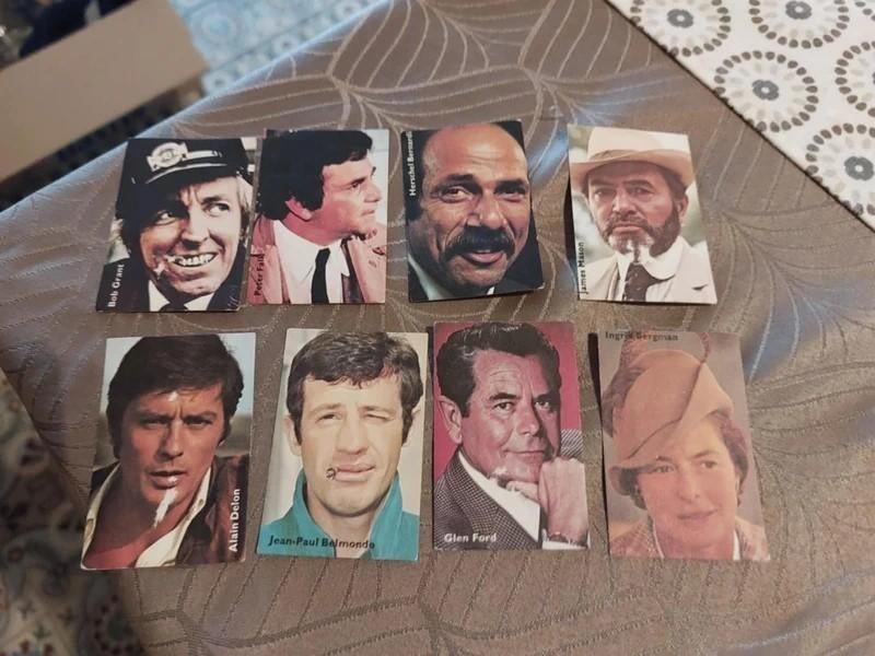 8 prentjes/chromo's : Acteurs/actrice / Victoria / jaren '70, Ophalen of Verzenden, Gebruikt, Film, Overige typen