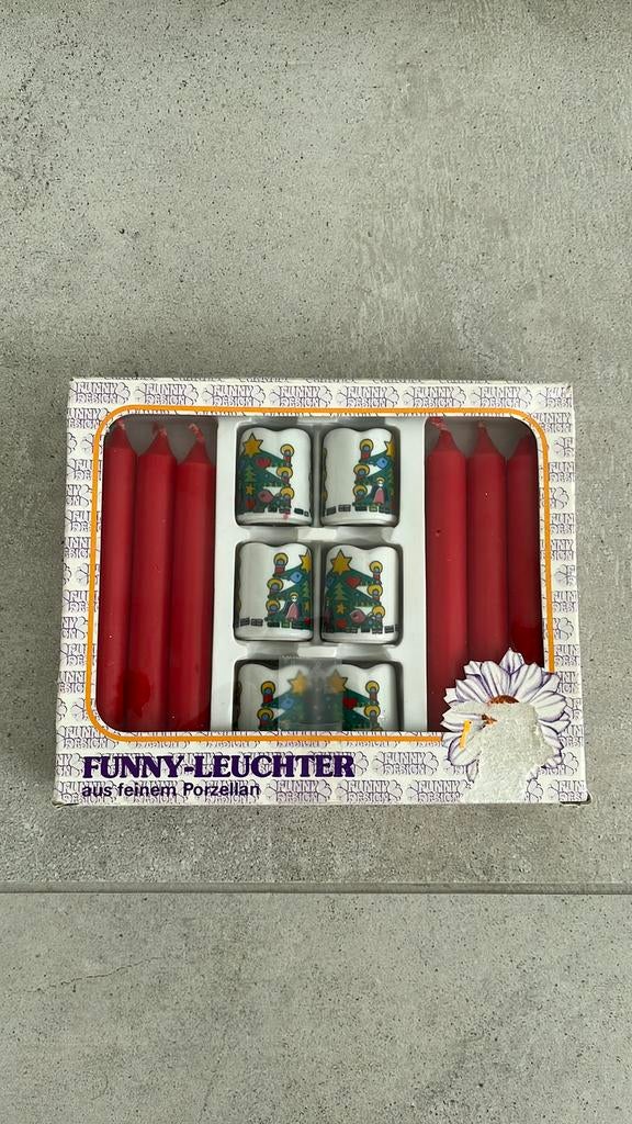 6 kaarsen met 6 porseleinen kandelaars 10 cm, Overige materialen, Nieuw, Ophalen of Verzenden, Minder dan 25 cm
