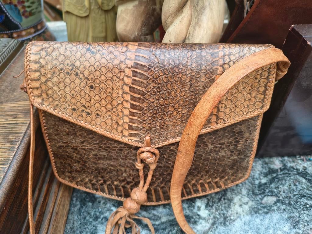 Vintage Handtas in Echt Slangenleder Te Koop Intermassa BV, Ophalen, Zo goed als nieuw