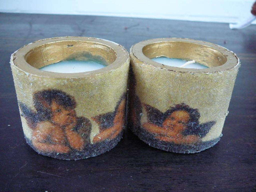 Noël 2 bougies de Noël dorées avec des anges, Divers, Enlèvement ou Envoi, Neuf