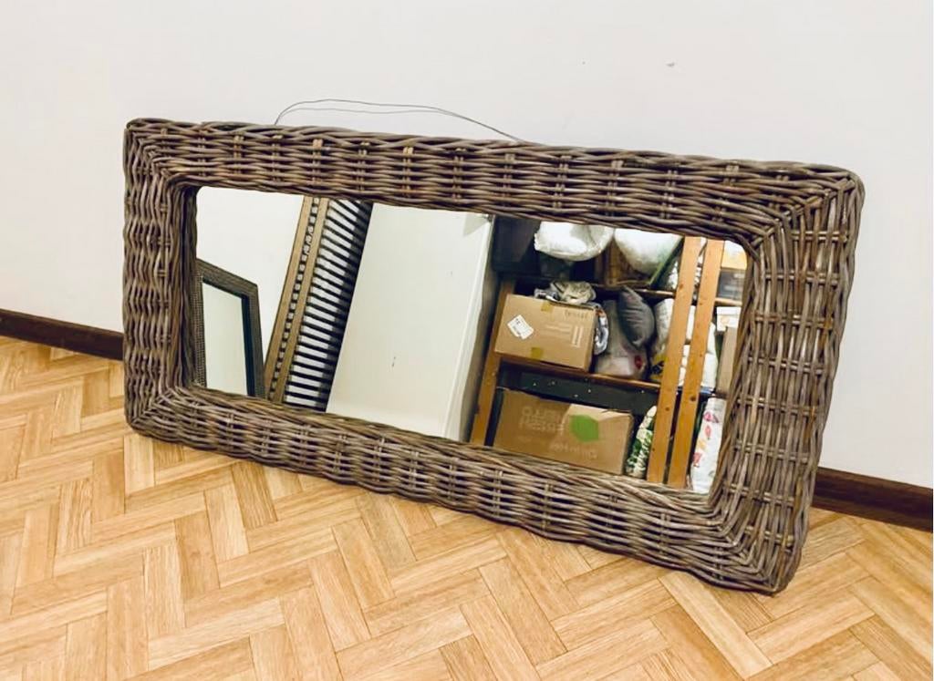 Prachtige Landelijke Spiegel Gevlochten Rotan – 1mx60cm, Enlèvement, Comme neuf