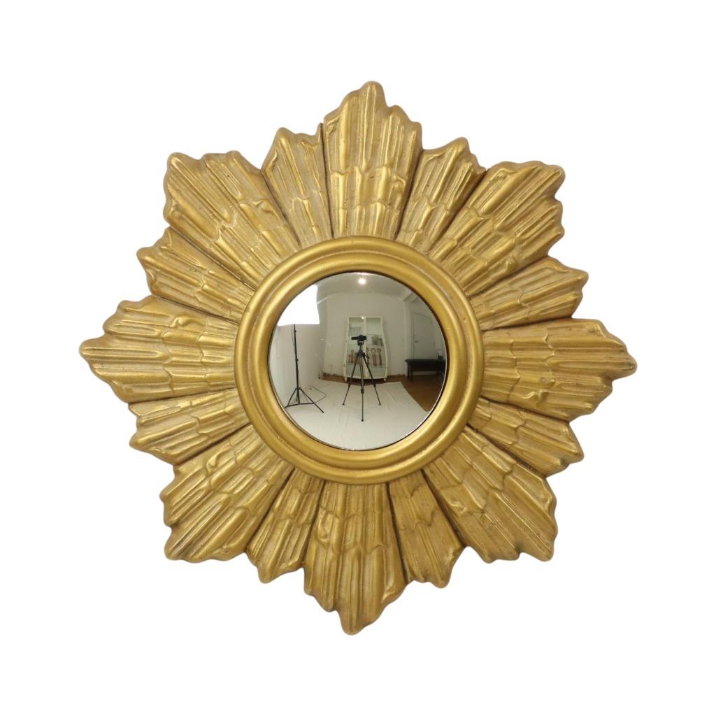 Gouden Zonnespiegel Gips Sunburst Spiegel Convex 48cm, Antiquités & Art, Antiquités | Miroirs, Moins de 50 cm, Moins de 100 cm