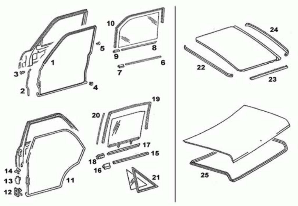 Nieuwe deurrubbers Mercedes w123 sedan, T model, nieuw, Auto-onderdelen, Deur, Mercedes-Benz, Nieuw, Ophalen of Verzenden