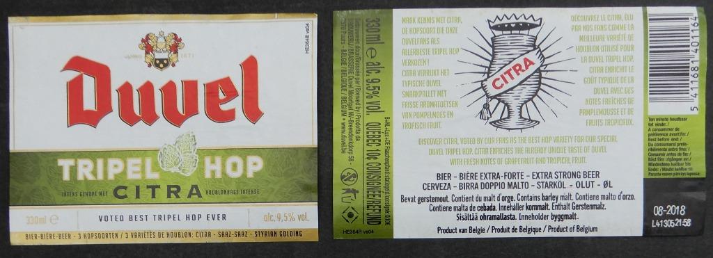 Bieretiket Duvel tripel hop brouwerij Moortgat (3u6), Ophalen of Verzenden, Gebruikt, Duvel