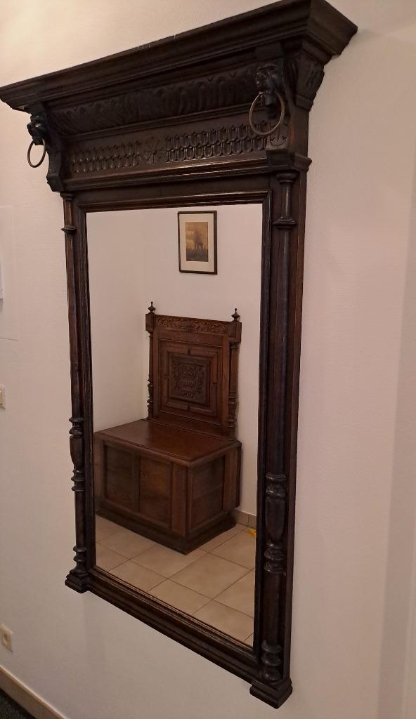 Antieke spiegel 1900 Mechelse neo renaissance, Ophalen, Rechthoekig, 50 tot 100 cm, 100 tot 150 cm