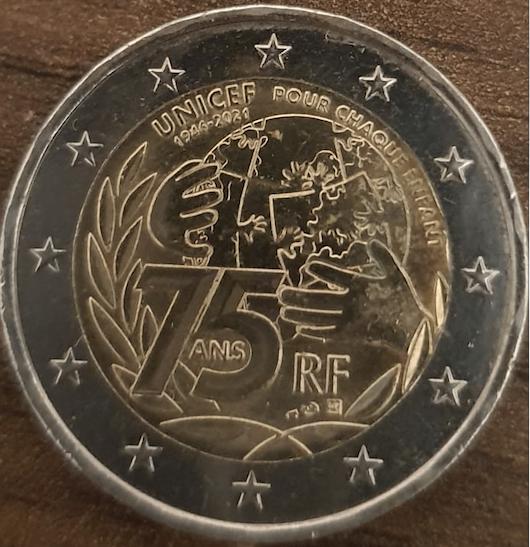 2 EURO Herdenkingsmunt 75 jaar UNICEF Frankrijk, Enlèvement ou Envoi, France, 2 euros, Monnaie en vrac