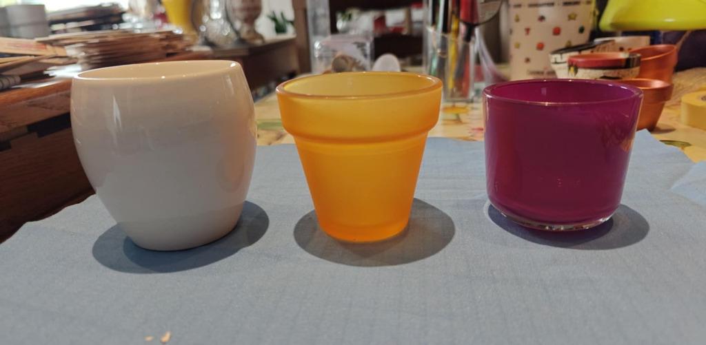 bloempotjes keramiek glas hoogte max 8 cm, Tuin en Terras, Bloempotten, Zo goed als nieuw, Aardewerk, Binnen, Minder dan 40 cm