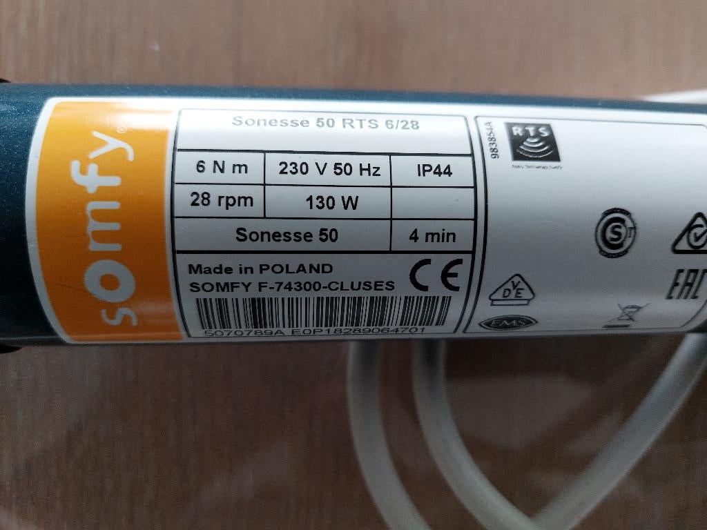 buismotor Somfy Sonesse 50 RTS 6/28, Ophalen, Nieuw, Elektrische bediening