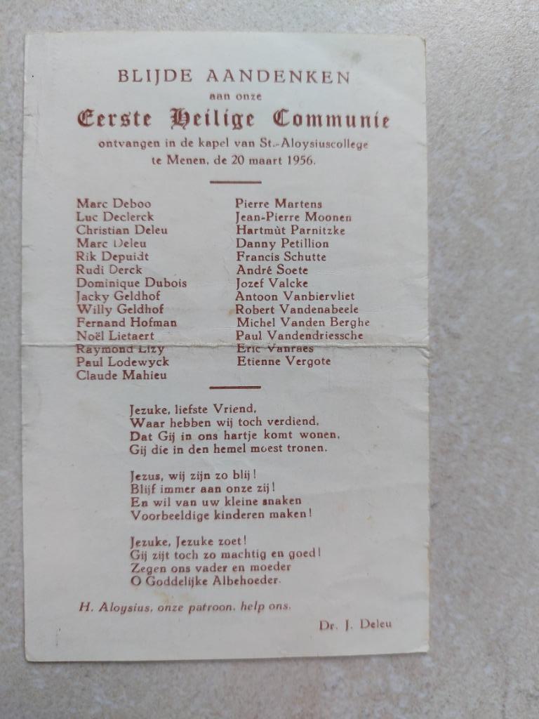gedachtenisprentje 1956 Eerste Communie Menen, Verzenden