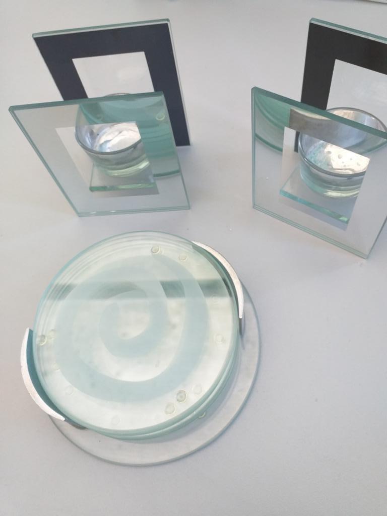 6 glazen onderzetters en 2 theelicht houders, Enlèvement, Comme neuf