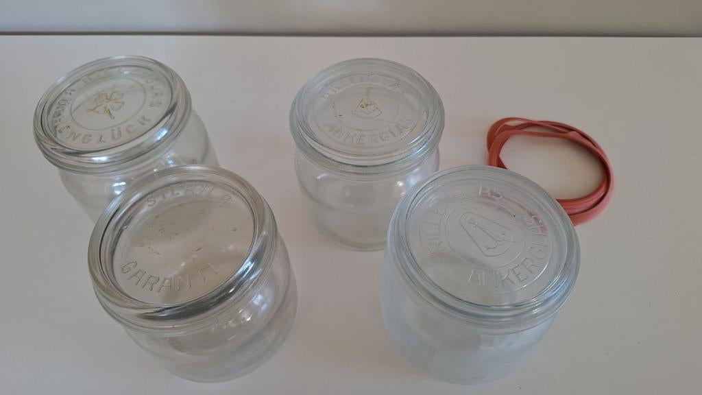 4 potten om te steriliseren, Ophalen of Verzenden, Gebruikt, Glas, Pot, Bus of Blik
