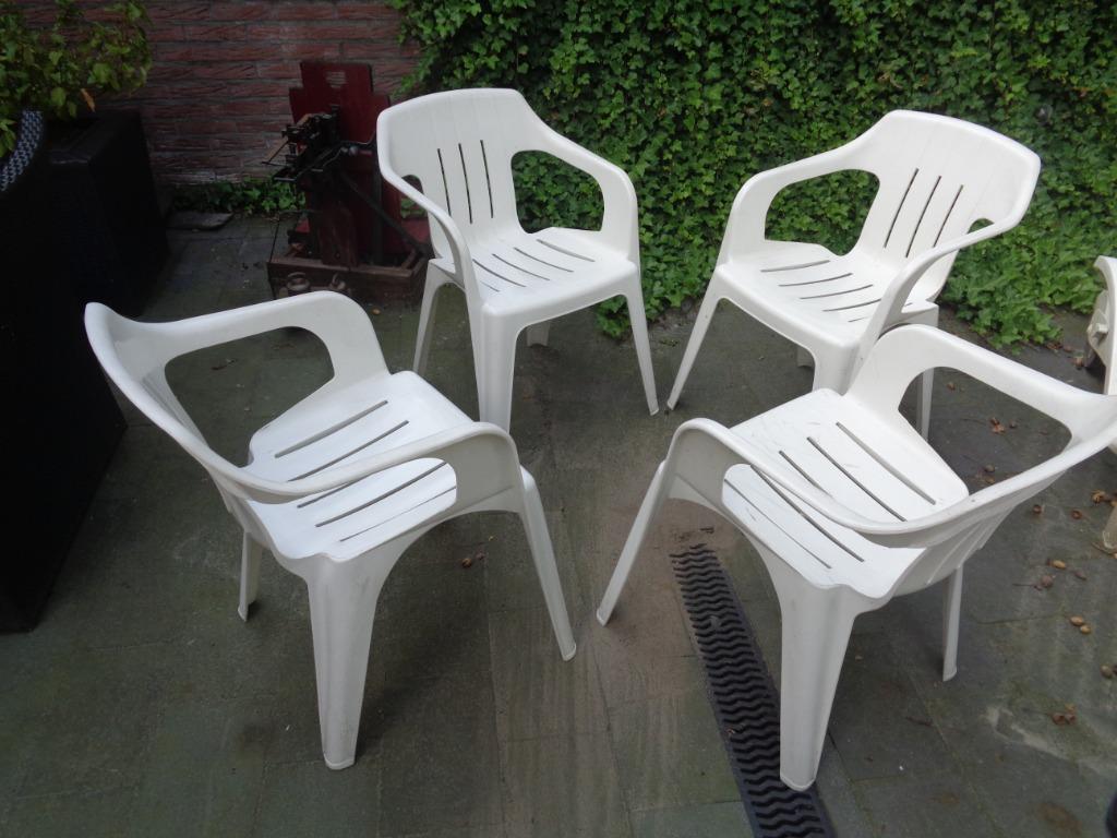 4 chaises de jardin empilables blanches robustes, Enlèvement, Utilisé, Synthétique, Empilable