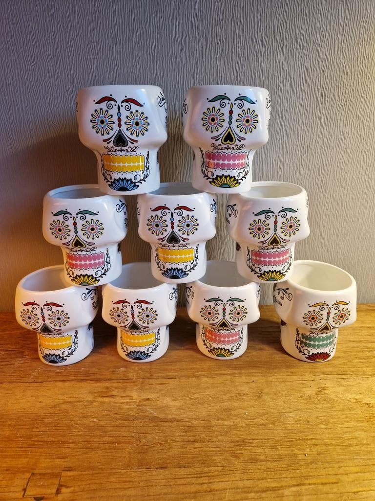 Lot van 8 keramische cocktail bekers doodshoofd Don Julio, Ophalen of Verzenden