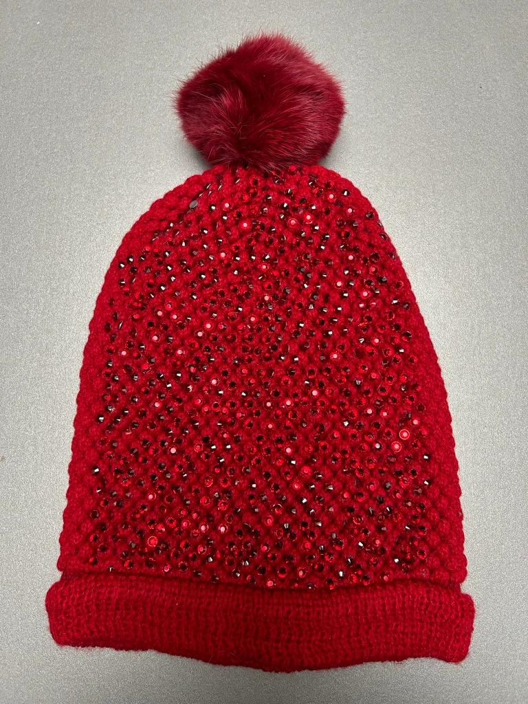 New rode muts met pompon en strass, Sans marque, Ophalen of Verzenden, Nieuw, Muts