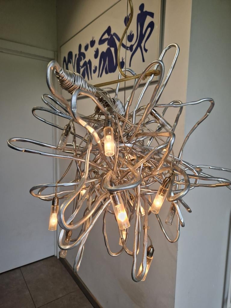 Massive hanglamp 15 lichtpunten staaldraad , design Egmond ?, Enlèvement ou Envoi