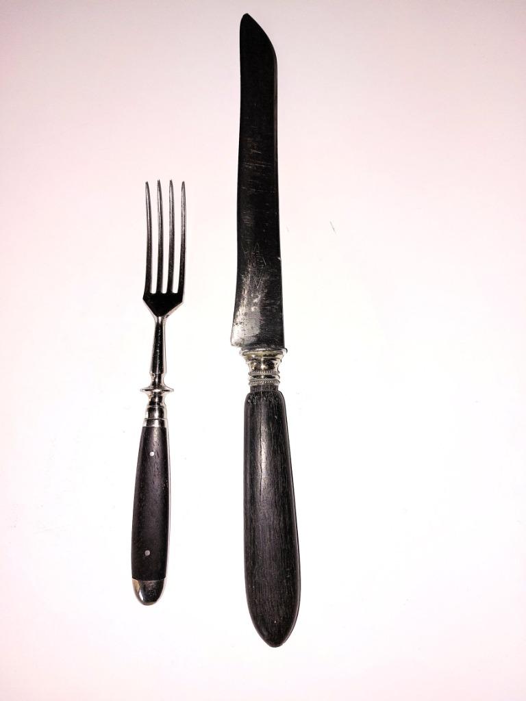 1930's Eichenlaub vork en broodmes Vintage zilver ebbenhout, Enlèvement ou Envoi