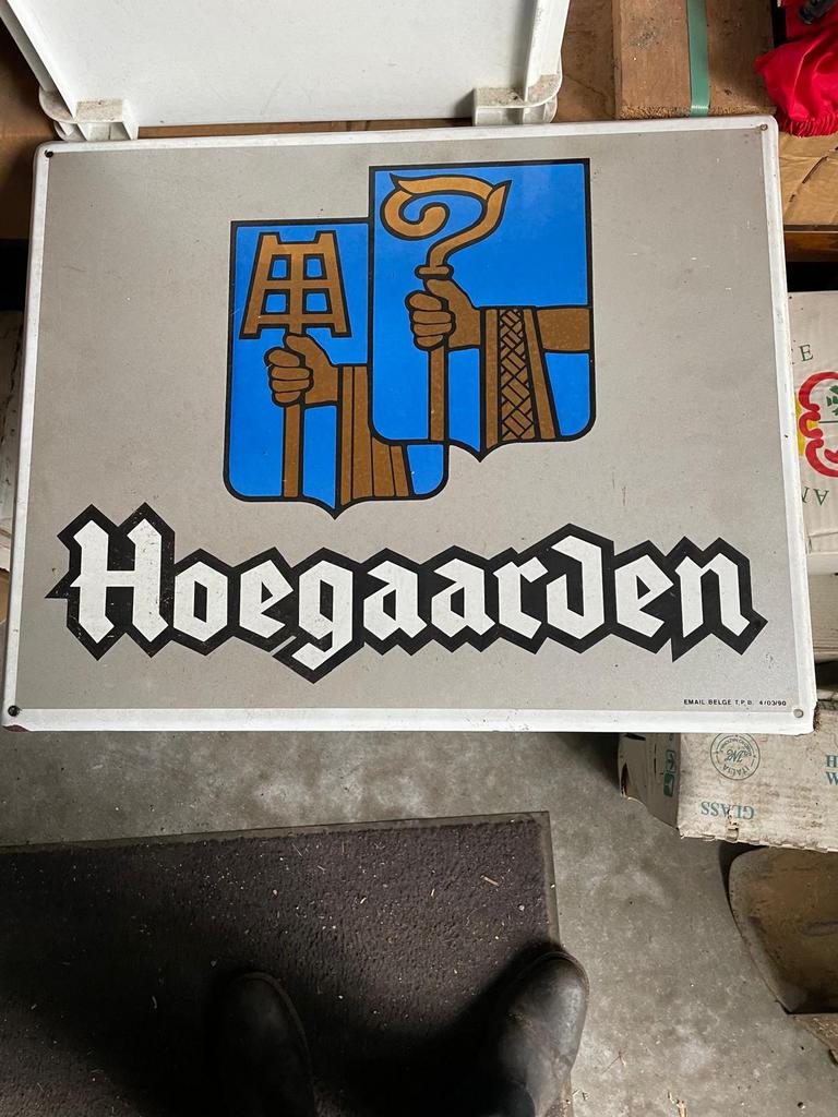 Emaille reclamebord Hoegaarden in perfecte staat, Ophalen of Verzenden, Zo goed als nieuw, Reclamebord