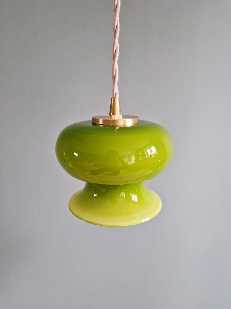Vintage groene opaline hanglamp (x8 stuks), 1960-70, Ophalen of Verzenden
