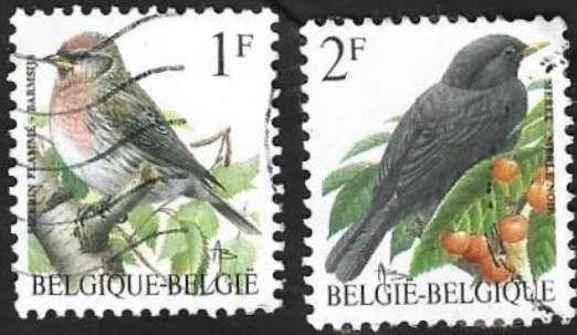 2 Postzegels België 1992 Vogels Barrnsijs & Merel, Frankeerzegel, Ophalen of Verzenden, Gestempeld, Gestempeld