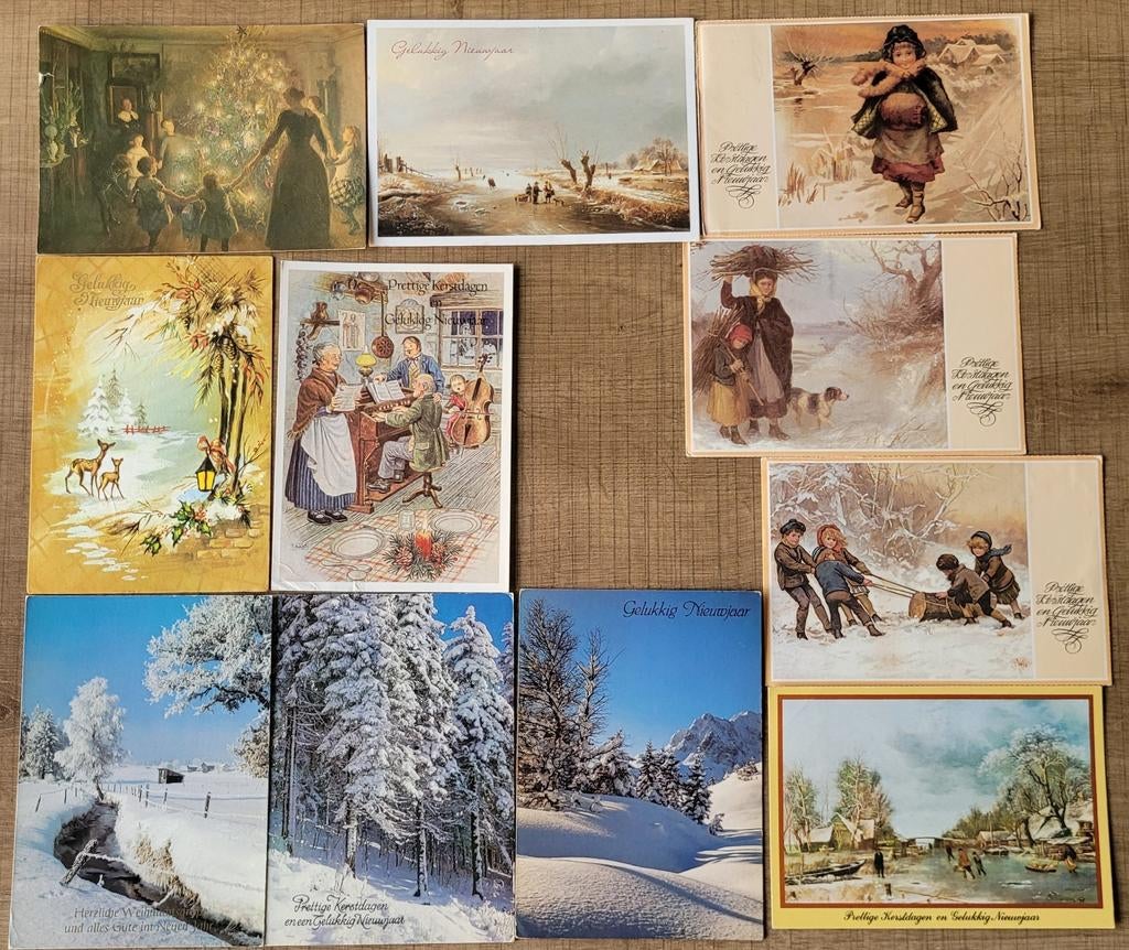 33 oude postkaarten: Kerst en Nieuwjaar (jaren '80), Ophalen of Verzenden, 1980 tot heden, Gelopen, Feest(dag)
