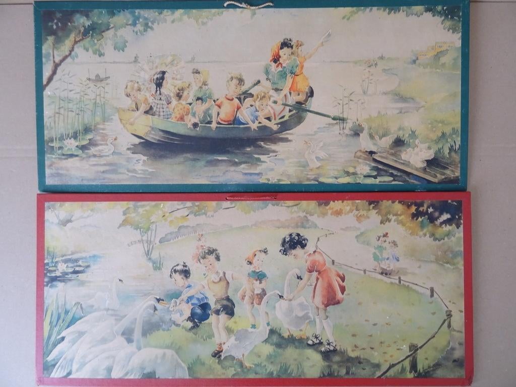 Antieke of vintage set wandplaten 59x26cm Avros Amsterdam, Antiek en Kunst, Curiosa en Brocante, Ophalen of Verzenden