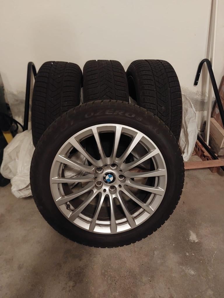 4 Jantes alu BMW 5 + pneus d'hiver, Autos : Pièces & Accessoires, Pneus & Jantes, Véhicule de tourisme, Enlèvement, Utilisé, Pneus hiver