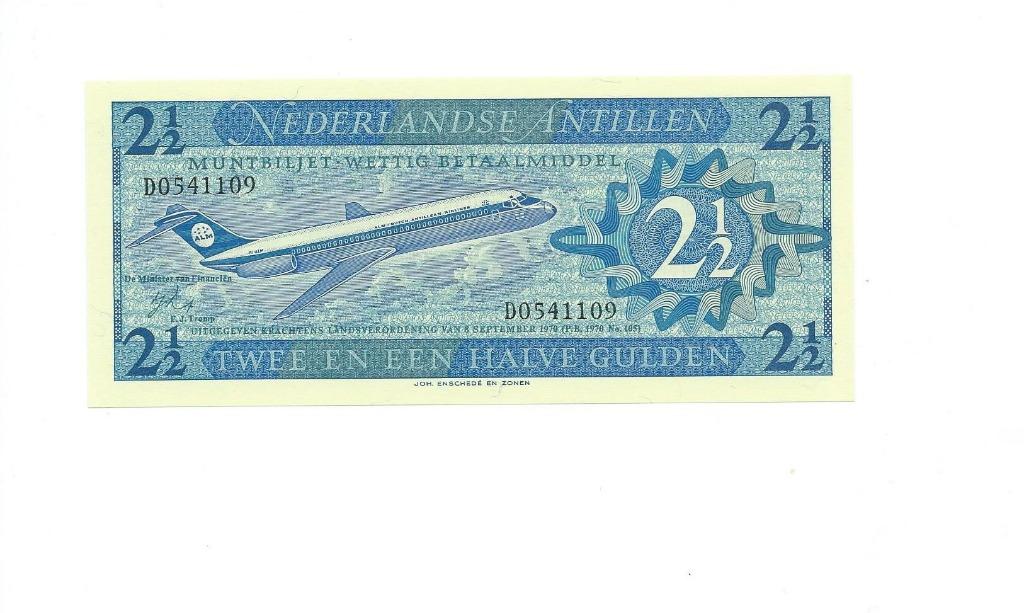 Nederlandse Antillen, 2 1/2 Gulden 8/09/1970, UNC., Ophalen of Verzenden, Zuid-Amerika, Los biljet