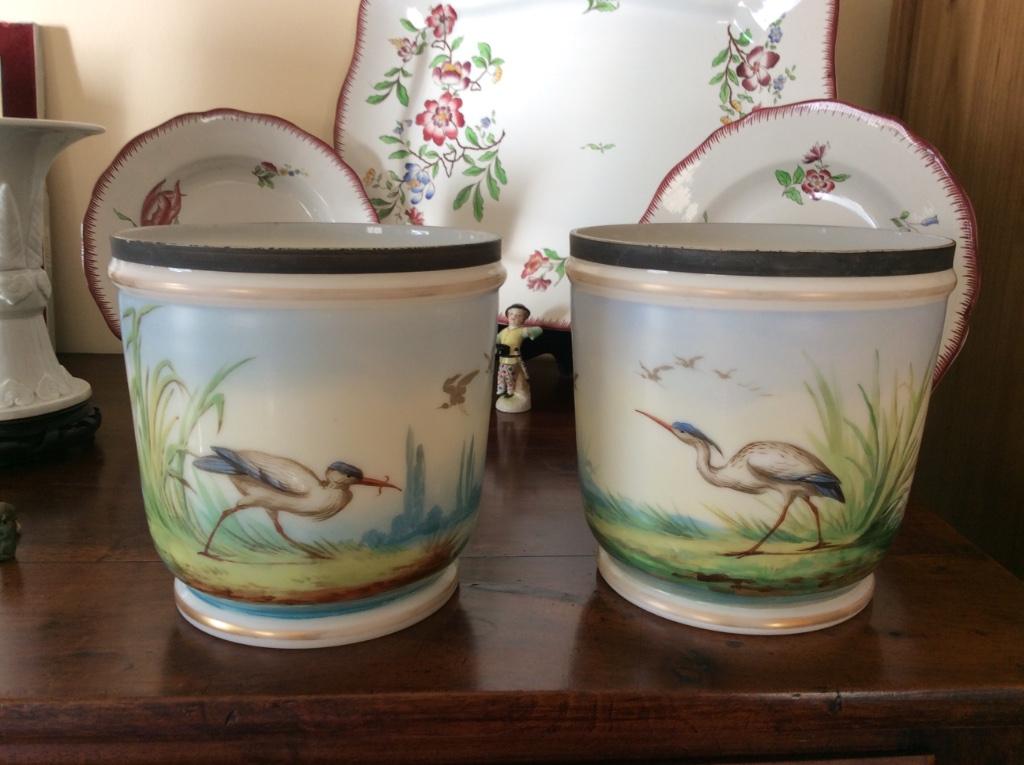 Rare paire de cache-pots en opaline Baccarat, XIXe siècle, Enlèvement ou Envoi
