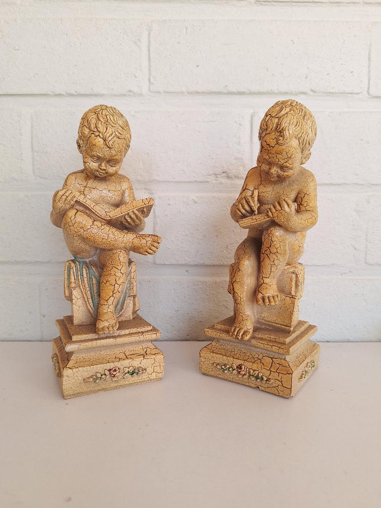 2 vintage engel beeldjes - schrijven en lezen, Ophalen of Verzenden, Gebruikt