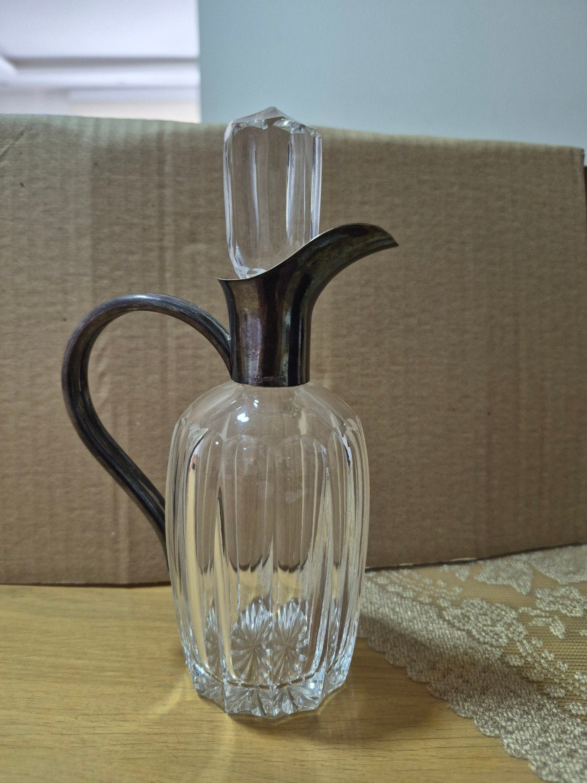 Antieke zilveren karaf met geslepen glas, 835 zilver, Antiek en Kunst, Ophalen of Verzenden, Zilver