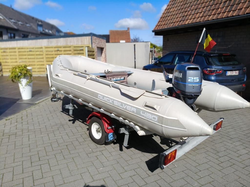 Quicksilver 430S + Yamaha 25PK 4-takt + Satellite 040, Ophalen, Zo goed als nieuw, Quicksilver, Inclusief motor