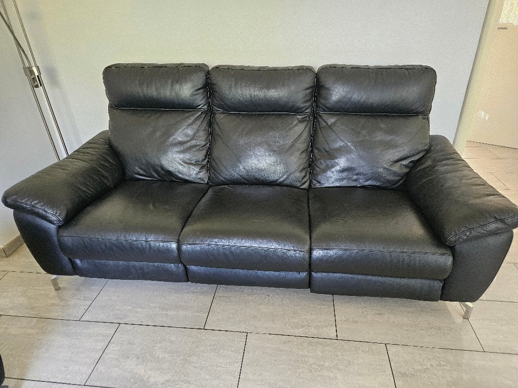 Canapé cuir 3+2 avec 2 relax électriques, Maison & Meubles, Quatre personnes ou plus, Banc droit, Comme neuf, Enlèvement