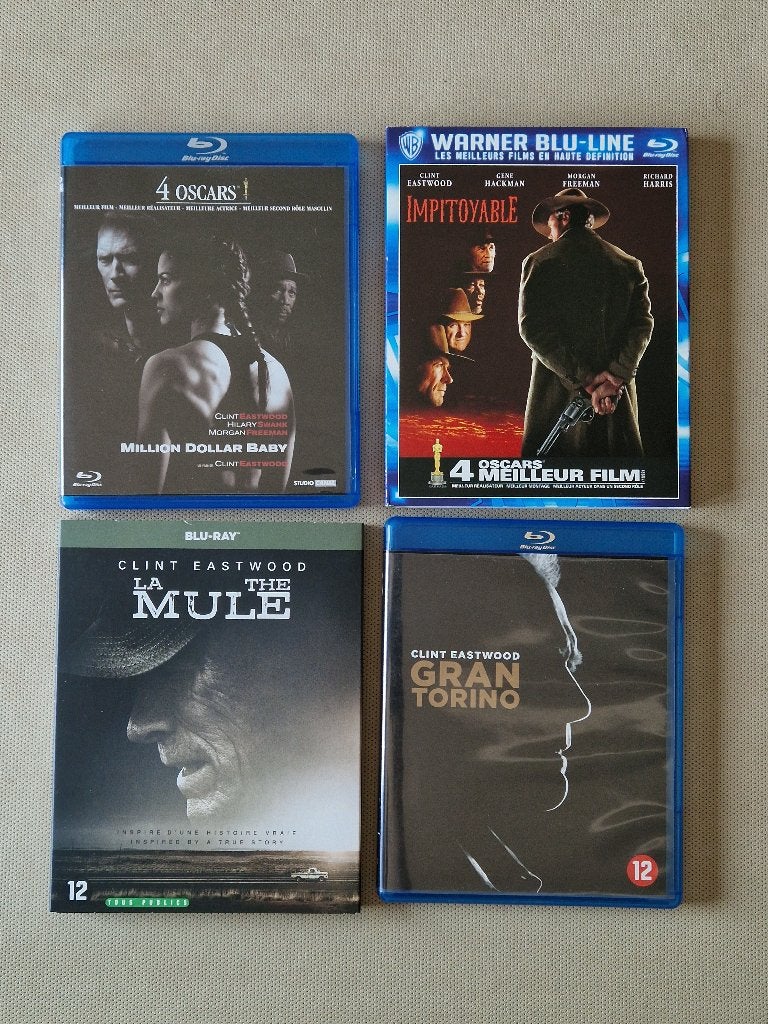 4 Films Blu-Ray Clint Eastwood Gran Torino / La Mule etc, CD & DVD, Blu-ray, Comme neuf, Drame, Blu-ray, Film, À partir de 12 ans