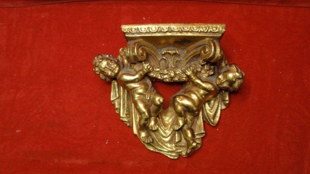 Oud goudkleurig plaaster console met putti ideaal voor kerst, Diversen, Ophalen of Verzenden, Gebruikt