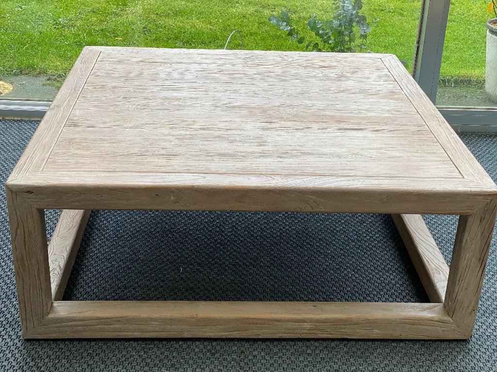 Massief houten salontafel 100x100 cm – Robuust / Japandi, Ophalen, Gebruikt, Japandi, Wabi-Sabi, landelijk of warm minimalistisch interieur