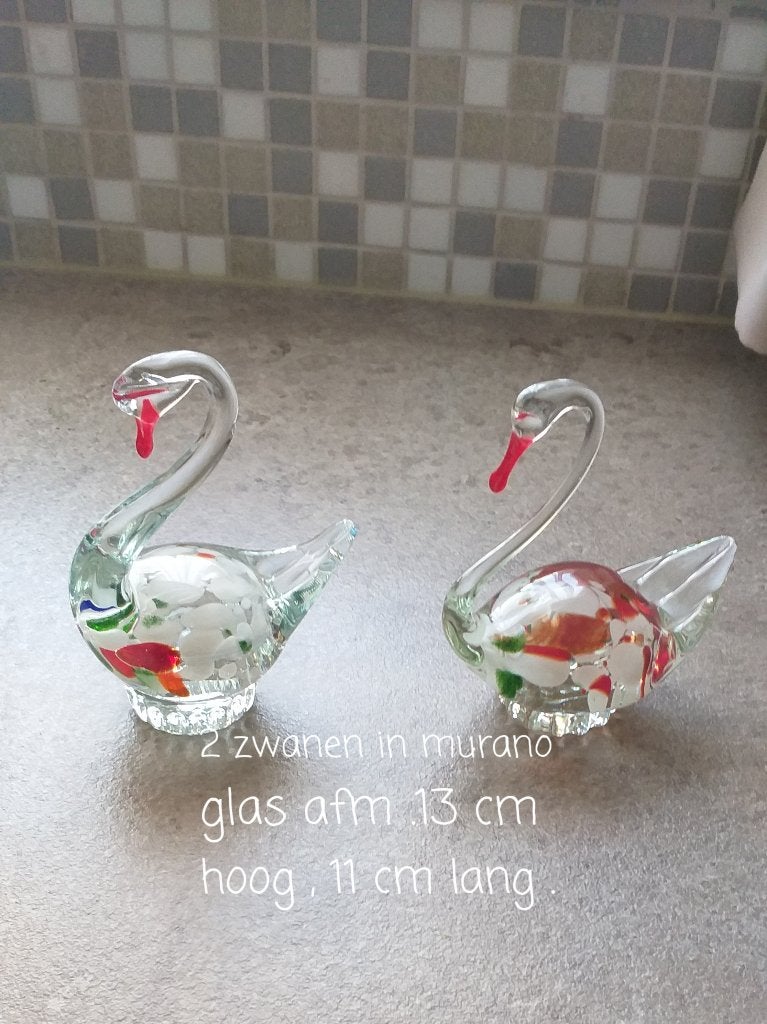 2 vintage zwanen in mureno glas, Ophalen of Verzenden