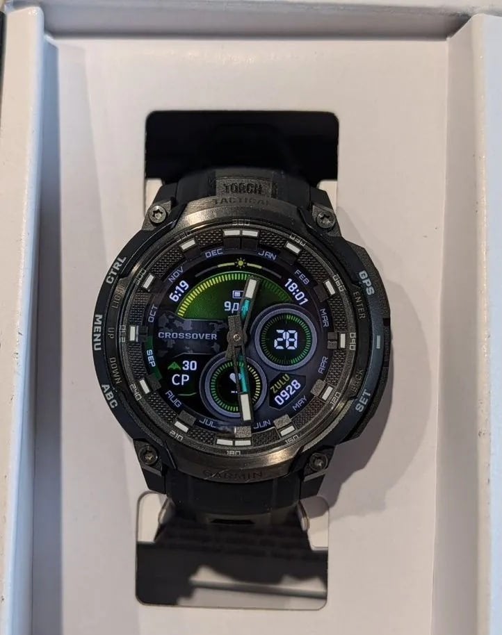 Garmin Instinct Crossover amoled Tactical, Stappen, Zwart, Ophalen of Verzenden, Zo goed als nieuw