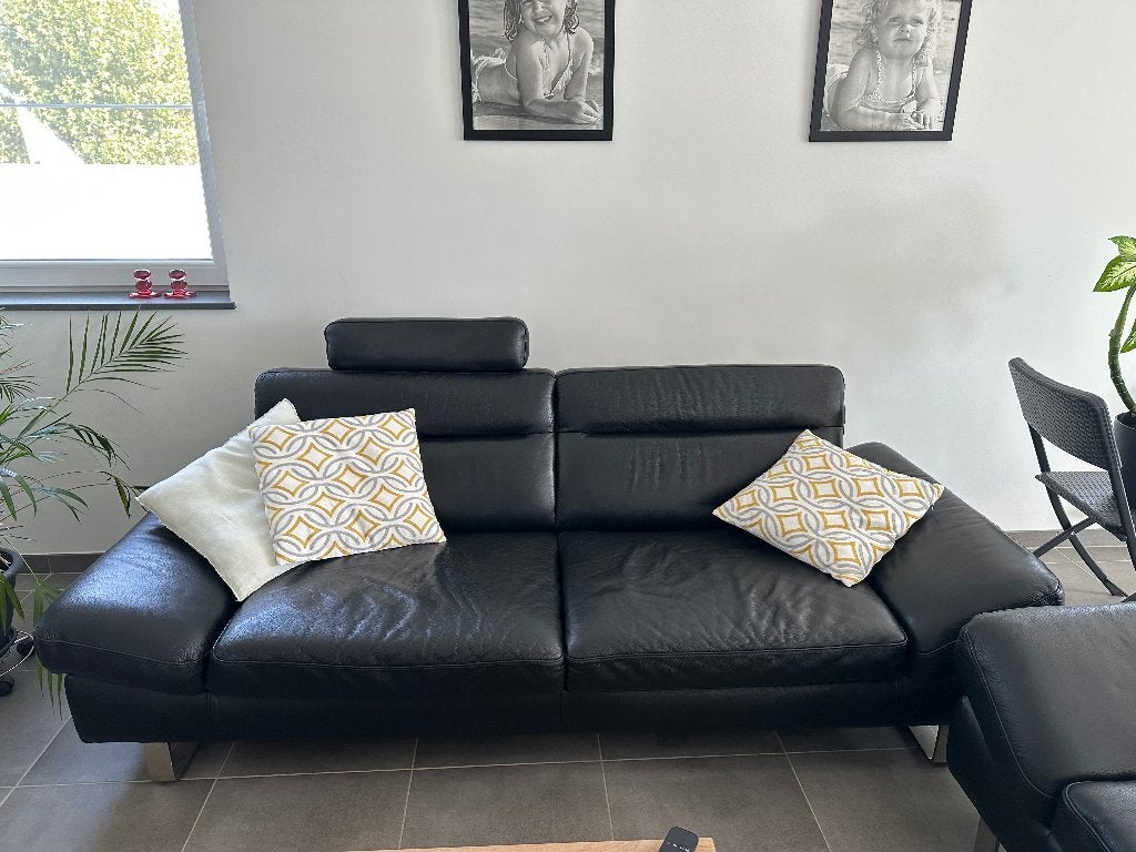 Zwart leren salon, Ophalen, Gebruikt, Modern, Leer